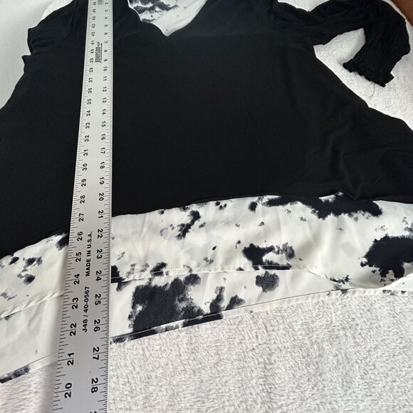 Patrizia Luca Milano Womens Black White V-neck Asymmetric Layered Tunic Top M/L - Picture 8 of 11